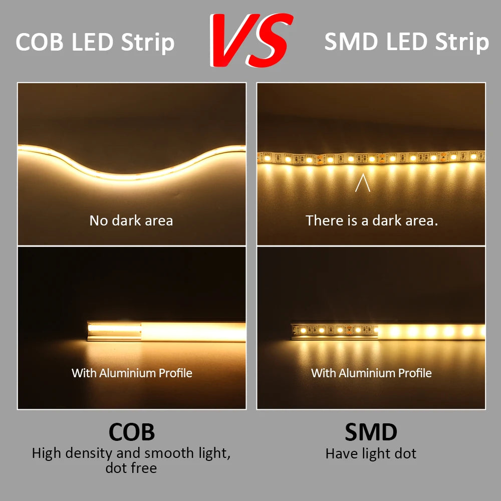 5V USB COB LED Strip Light 320 Leds/M Warm Natural