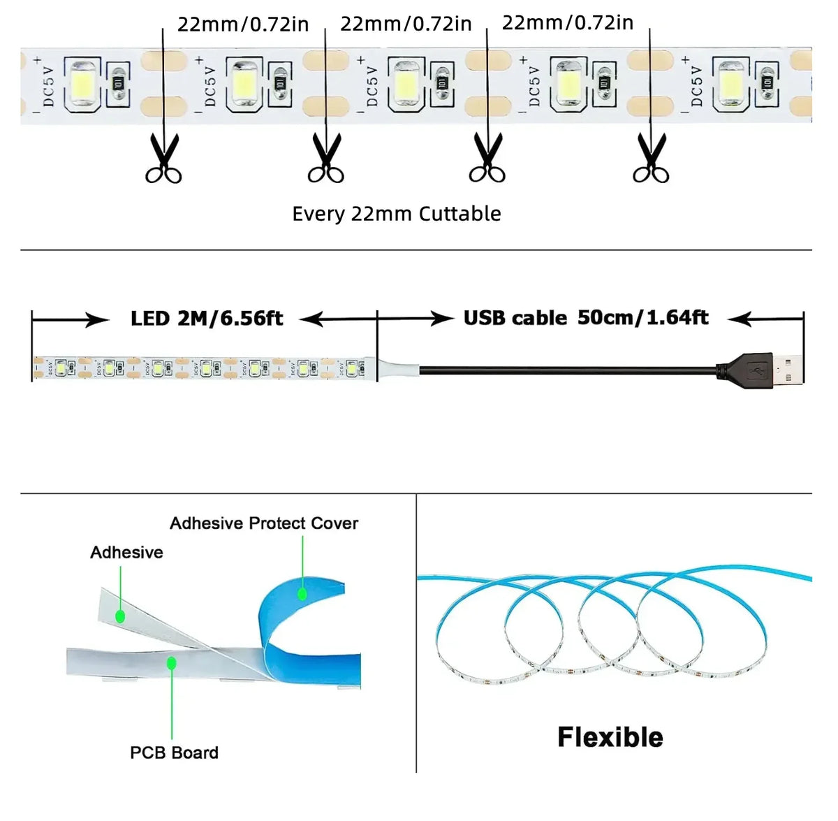 DC 5V USB LED Strips 2835 White Warm White LED Strip