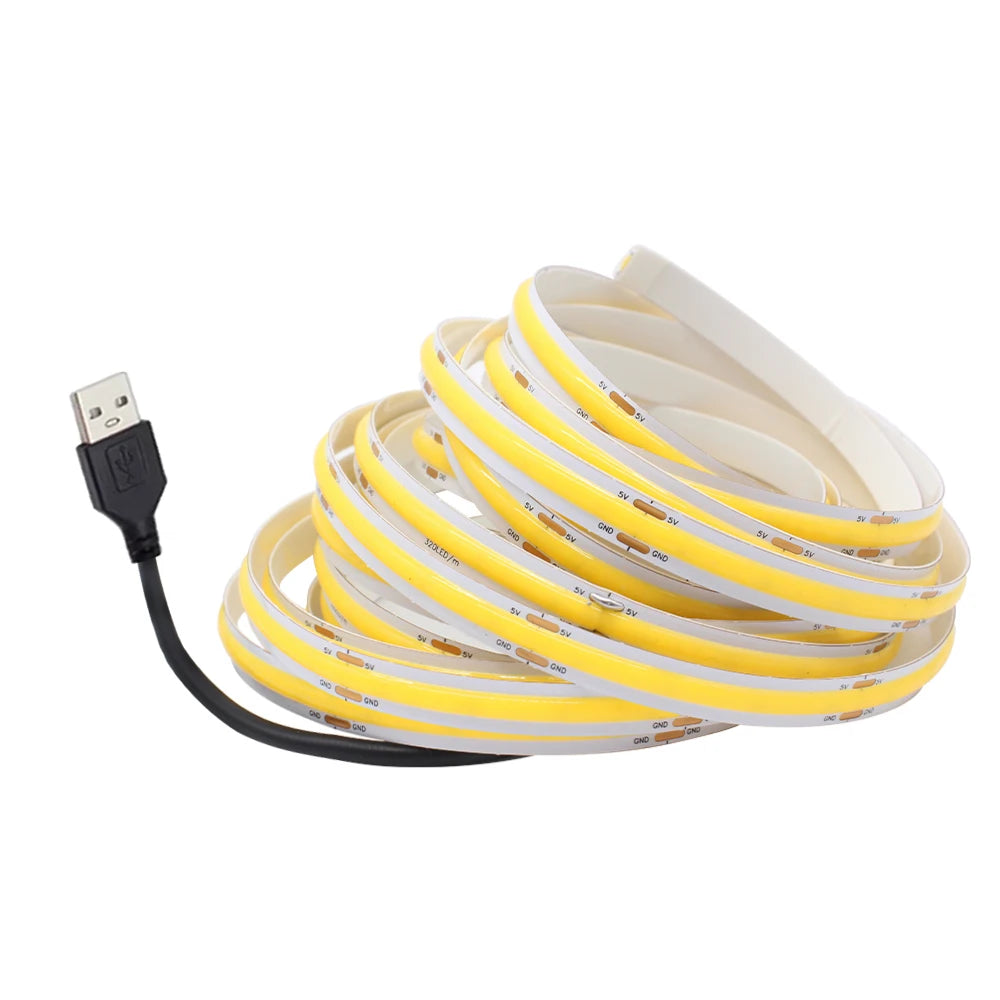 5V USB COB LED Strip Light 320 Leds/M Warm Natural