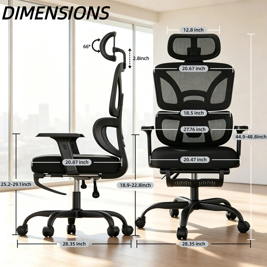 FRODROVIA Mesh Office Chair, Ergonomic Computer Chair with Footrest