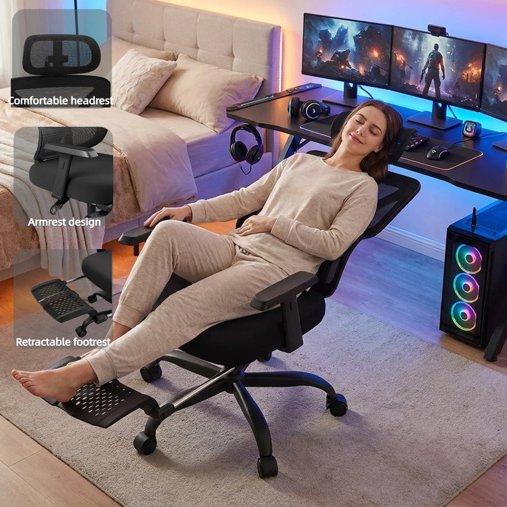 FRODROVIA Mesh Office Chair, Ergonomic Computer Chair with Footrest